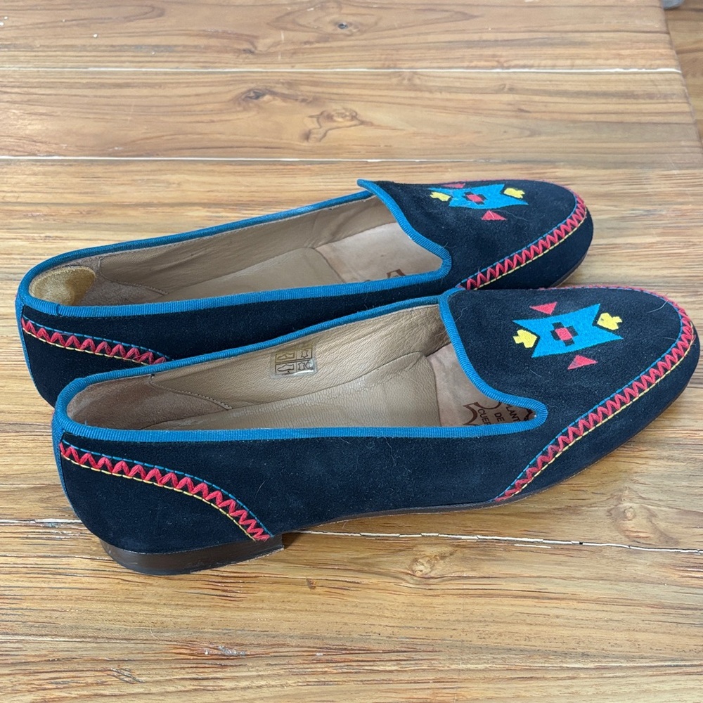 Stubbs & Wootton Black Suede Loafers with Geometric Embroidery - Picture 6 of 8
